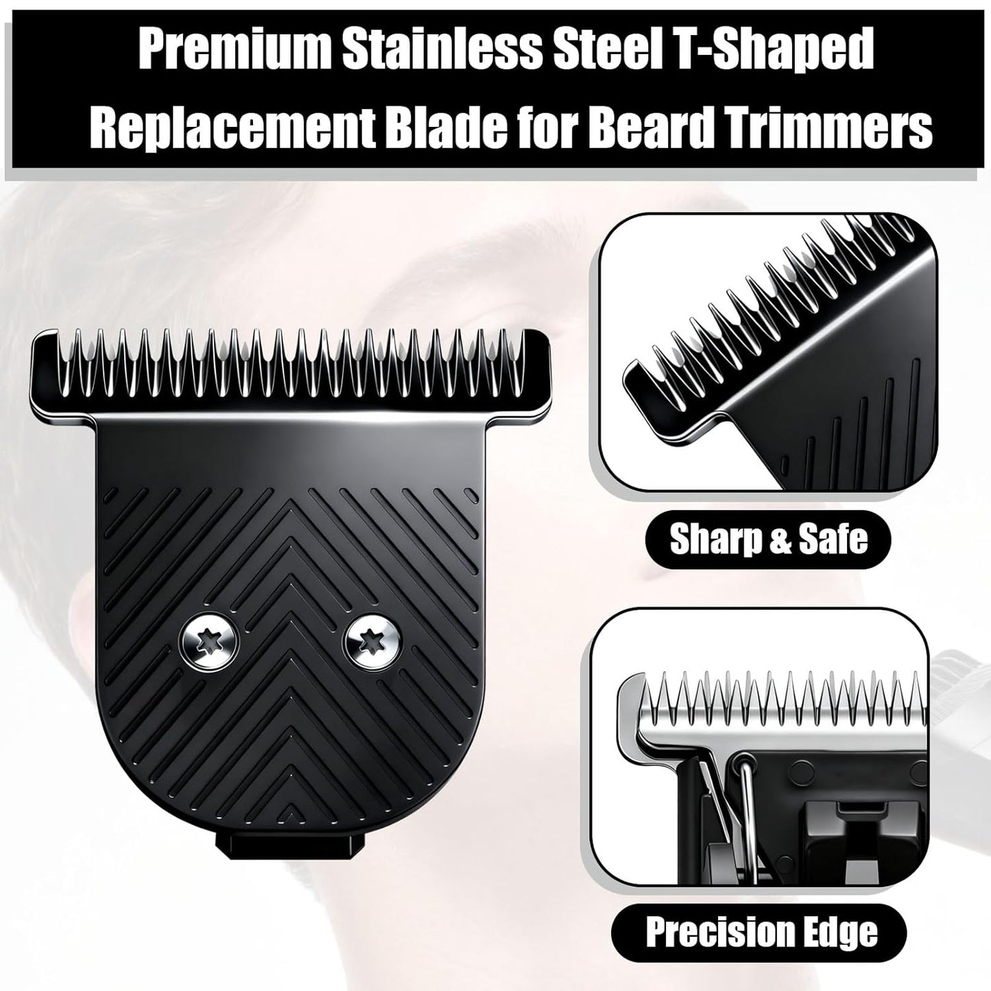 Premium Stainless Steel T Blade Replacement for MANSCAPED The Beard Hedger Replacement SkinSafe Trimmer Blade for Precision Facial Hair Trimming (Black-1)