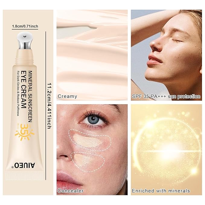 Mineral Eye Cream for Sunscreen, 3-in-1 Anti-Aging Eye Cream,Filter Phone Blue Light for Dark Circle and Fine Lines,15ML(#02 Medium)
