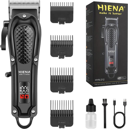 HIENA PRO Professional Hair Clippers for Men, Cordless&Corded Barber Clippers for Hair Cutting, Rechargeable Beard Trimmer, LED Display, Gifts for Men (Black)