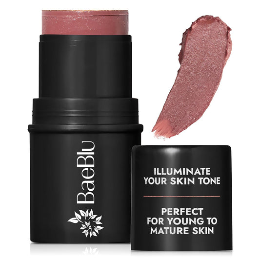 BaeBlu - Organic Blush Tube, Cabernet - 100% Natural Vegan Cream Blush Sticks, Multi-Use Bronzer, & Highlighter for Lips, Cheeks & Eyes, Buildable Shimmer, Gluten-Free, Paraben-Free, Made in USA