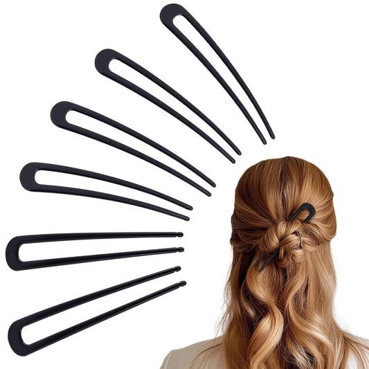 6Pcs Metal French Hair Pins for Women U Shape Sticks 3.9 Inch Vintage Fork for Hairstyle Accessories(Black)