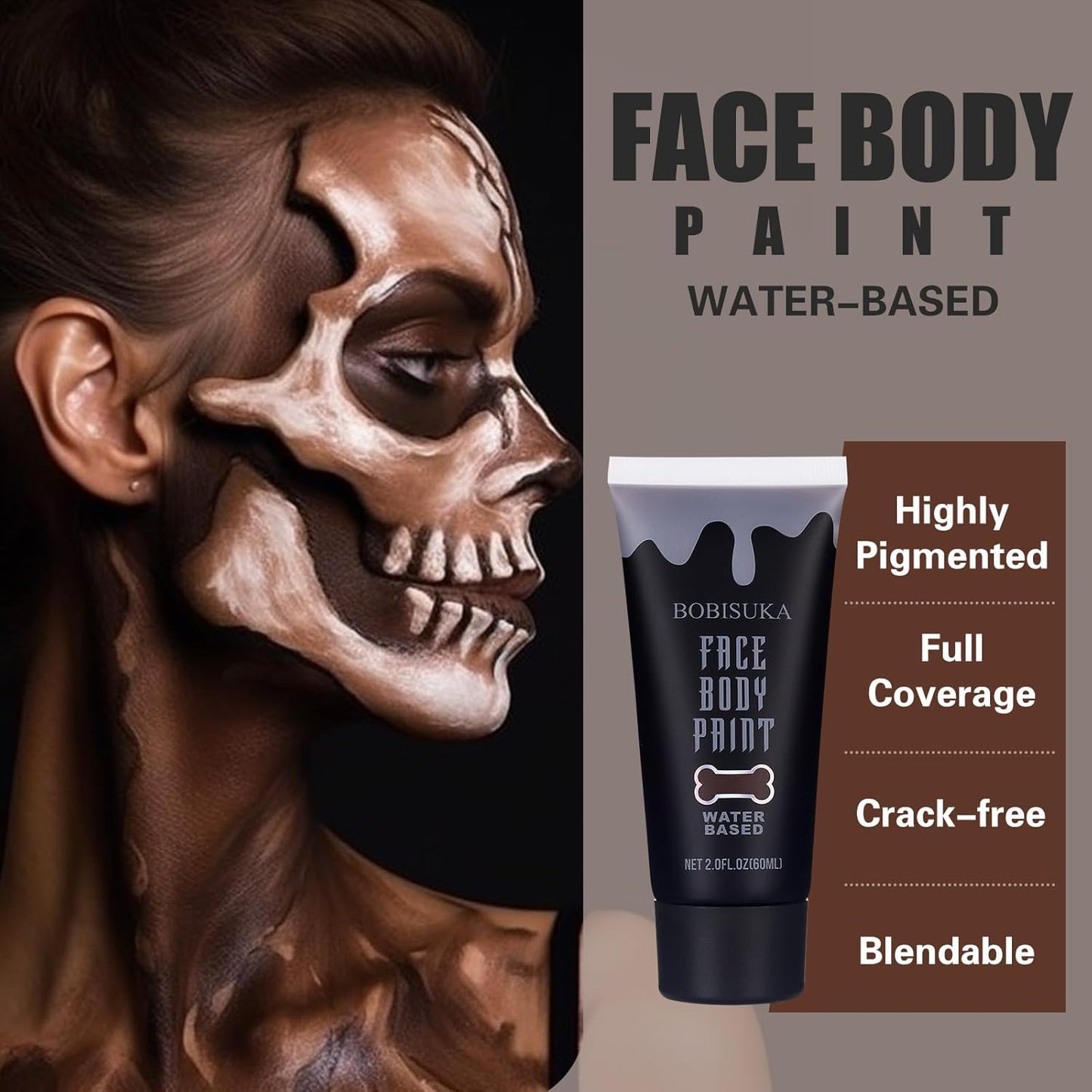 BOBISUKA Brown Face Body Paint, Water Based Face Painting for Art Theater Halloween Party Cosplay Clown SFX Makeup for Women Adults, Non-Toxic Washable