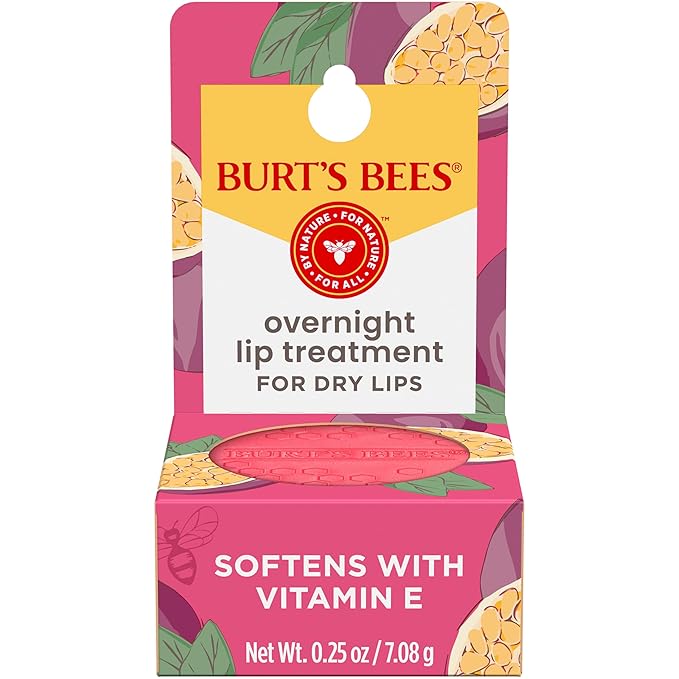 Burt's Bees Overnight Lip Sleeping Mask, 0.25 oz - Moisturizing, Hydrating, Exfoliating, Reduces Fine Lines, Ceramide Infused, Passionfruit Scent