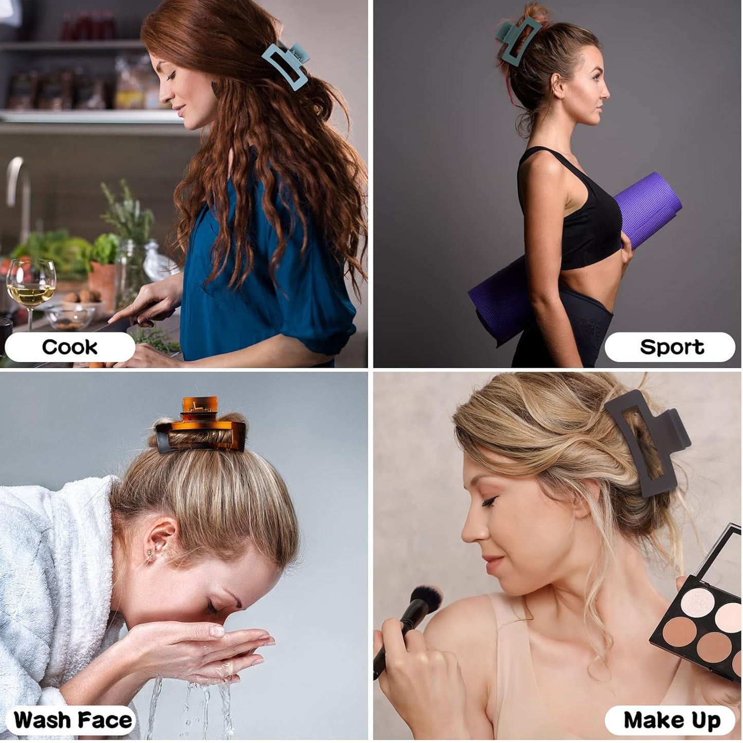 3.5 Inch Medium Hair Accessories - 12 Pcs Square Jaw Clips for Thick and Thin Hair, Rectangular Rectangle Basic Color Hair Clips for Women and Girls