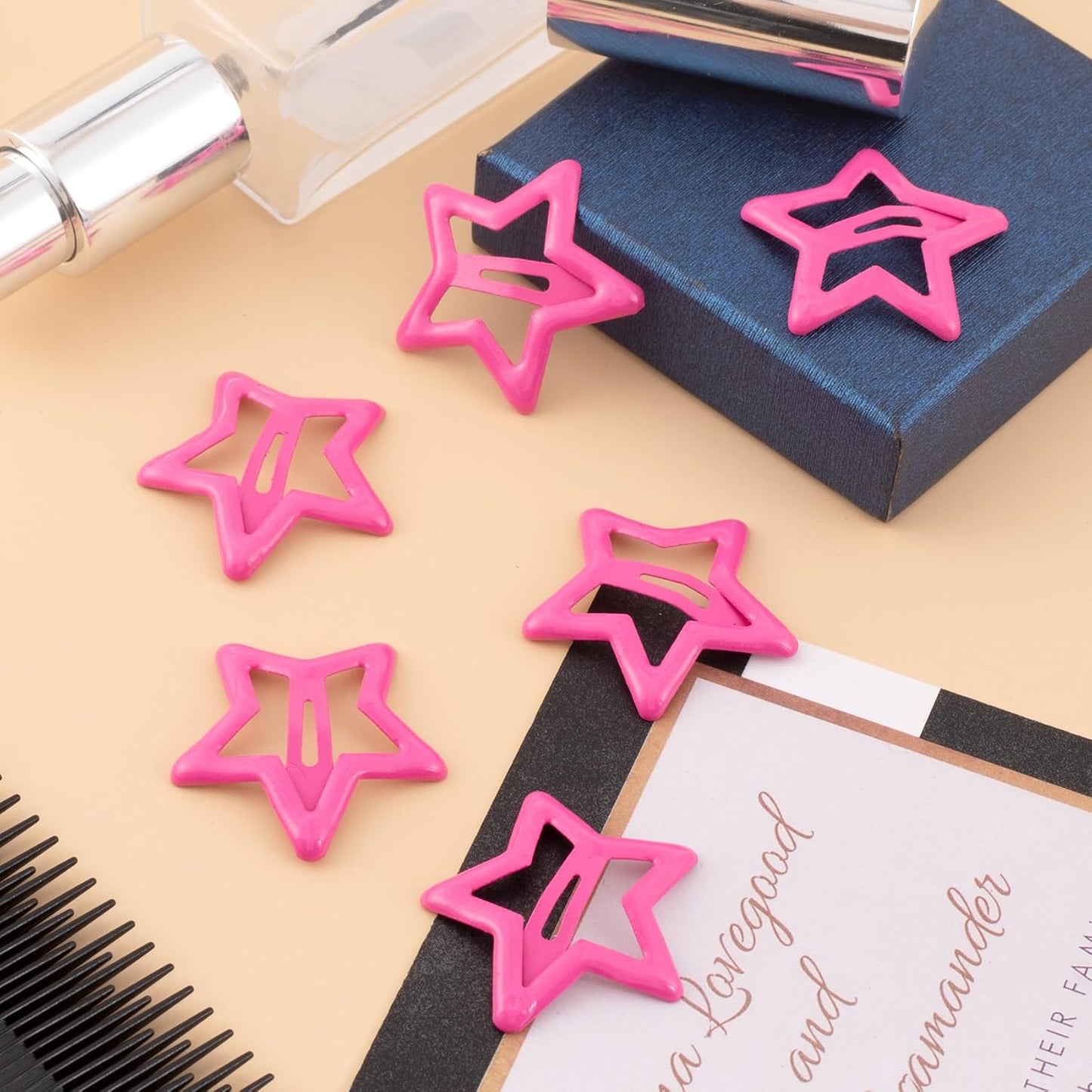 Joez Wonderful 20 Pcs Star Hair Clips, 1.2''/3cm Metal Snap Hair Clips, Cute Star Clips Hair Barrettes, Non-Slip Fashion Hair Accessories for Women (Dark Pink)
