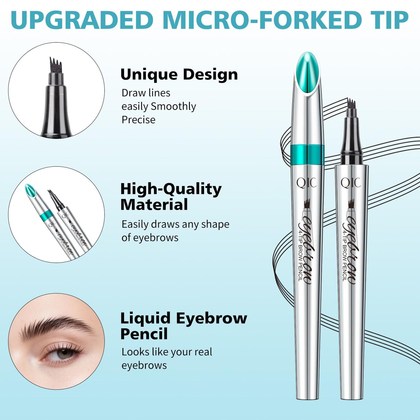 Eyebrow Pencil, Eyebrow Pen, Faux Brow Filling with 4-Fork-Tip Create Natural Hair-Like Brows Last All Day Makeup Brow Stylist Definer Waterproof Fills in Sparse Areas and Gaps (dark brown)