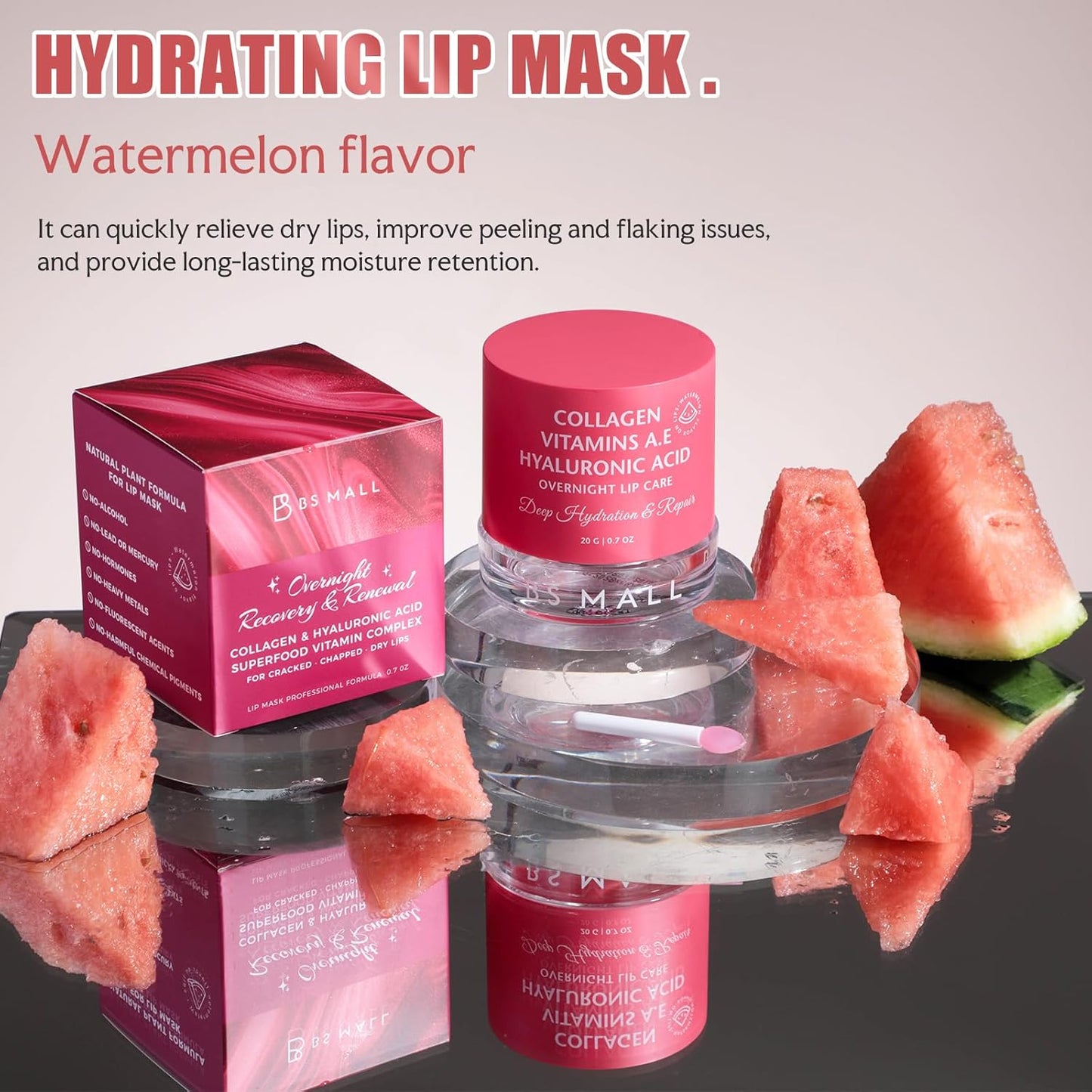 BS-MALL Luxurious Watermelon lip balm butter - hydrating overnight lip mask Care & chapstick for Soft Kissable lips 20g