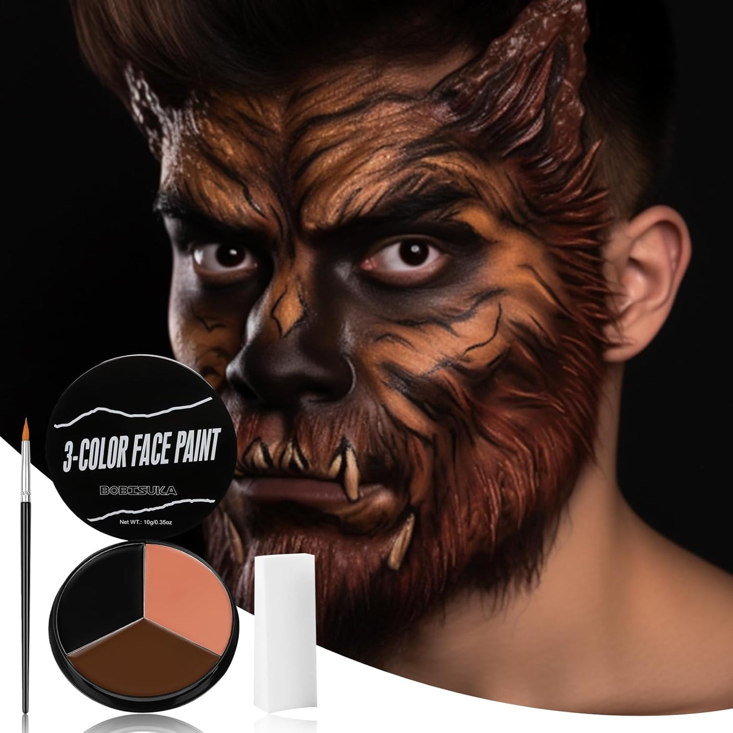 Black Brown Terracotta Face Paint + 3PC Sponge + Brush Body Paint Set, Colored Eye Black for Baseball Softball Sport Games, Werewolf, Deer Face Painting for Halloween, Cosplay, Costume, Theme Parties