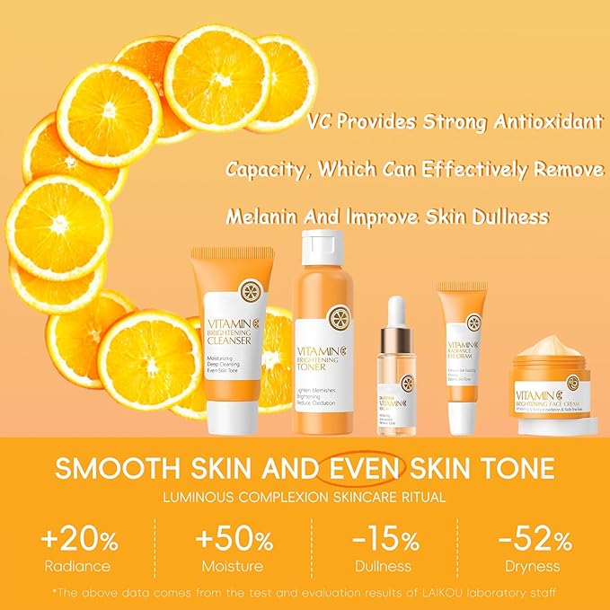Vitamin C Skincare Set, 5Pcs Skin Care Sets for Women, Facial Kit, Vitamin C Face Skin Care Kit With Cleanser, Toner, Face Serum, Eye Cream, Cream, Long-Lasting Moisturizing Skincare Set