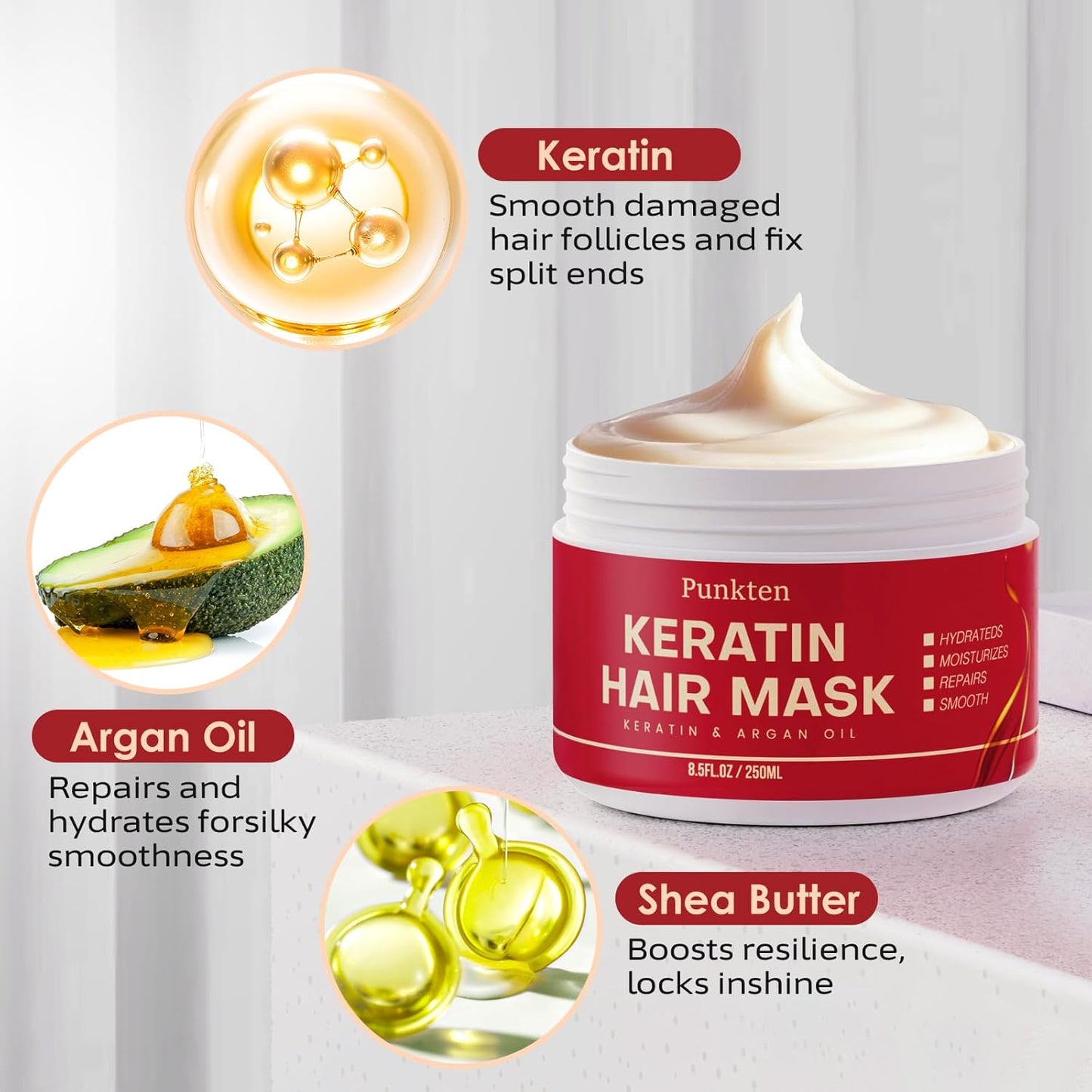 Punken Keratin Hair Mask Deep Conditioner Hydrating Hair Mask For Dry Damaged Hair- Hair Treatment Mask Leaving Hair Smooth And Shiny For All Hair Type 250ML