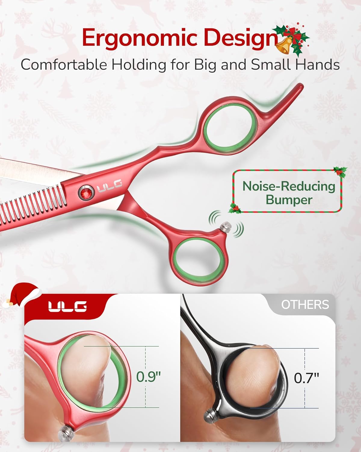 ULG 6.5" Hair Thinning Scissors, Japanese Stainless Steel, Professional Texturizing Shears, Barber’s 30-Tooth Blending Thinner for Stylist & Home Use, Christmas Gifts for Women Men Family Red