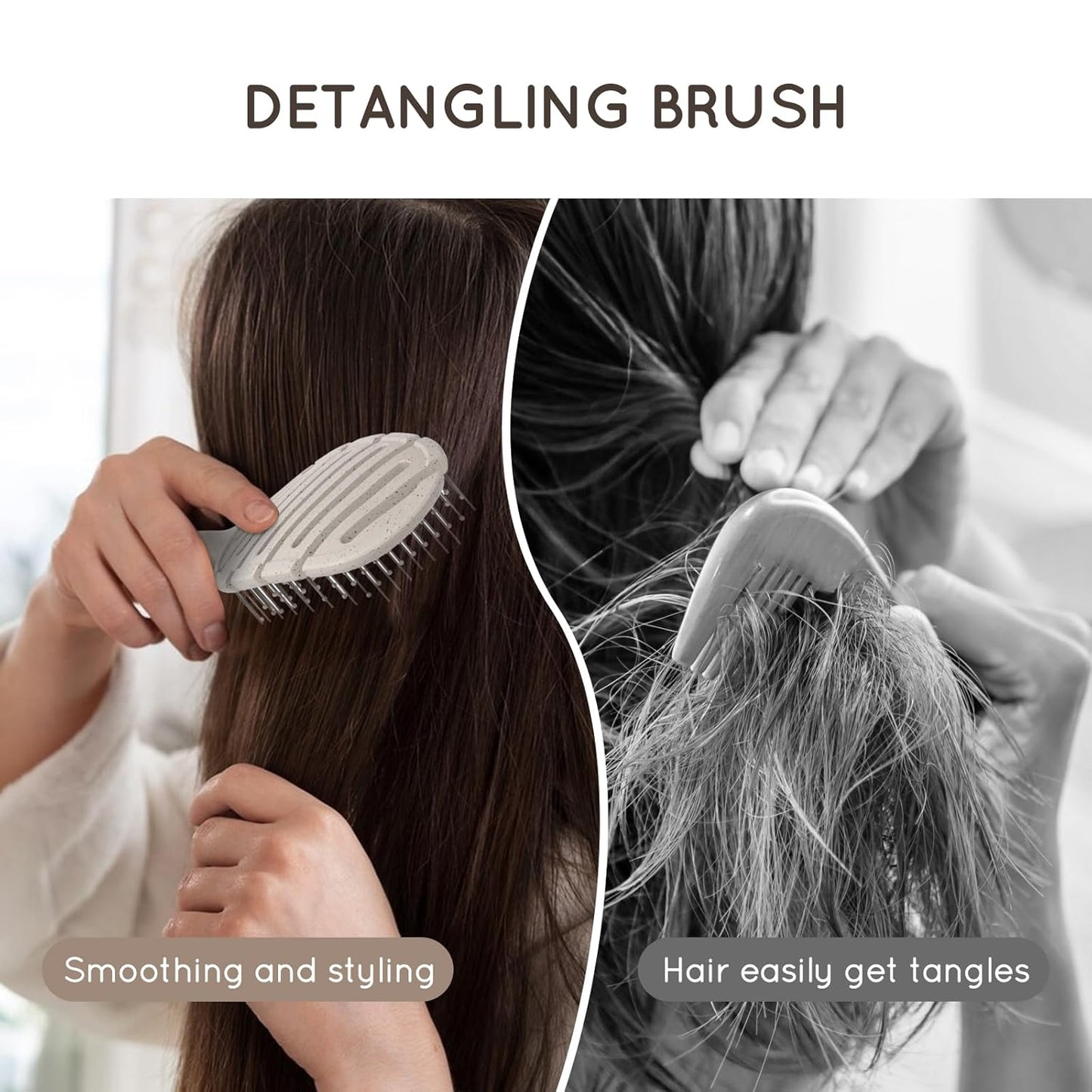 Detangler Hairbrush, Soft Bristle Detangling Brush for Straight, Wavy,Curly and Fine Hair, Dry and Wet, Quick Smoothing for Women and Men, Eco-Friendly & Sustainable Material (Natural)