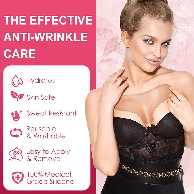 4 PCS Silicone Chest Wrinkle Pads | Reusable Wrinkle Patches | Overnight Anti-Wrinkle Solution for Youthful Skin | Reusable Anti-Aging Patches for Neck | Hypoallergenic, Long-Lasting