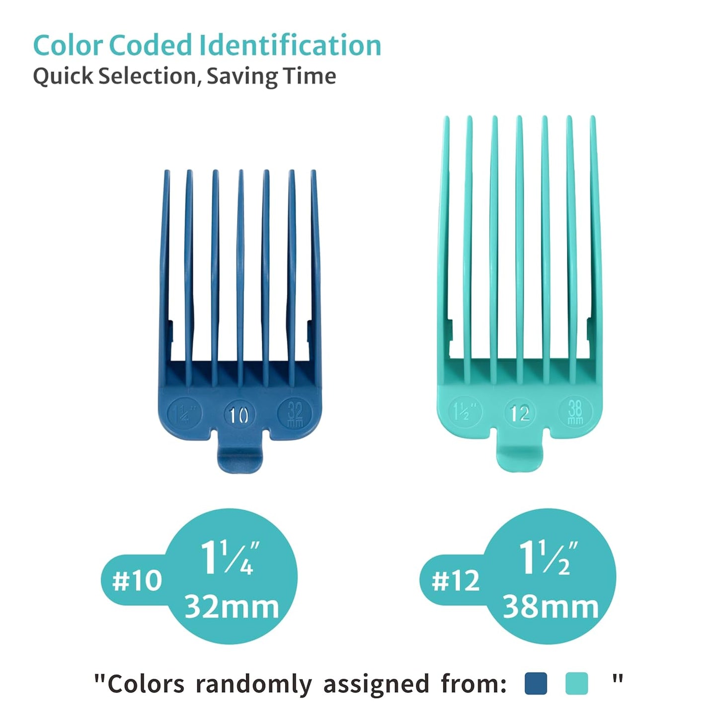 Clipper Guards Set 10 12 Compatible with Most Wahl Clippers, Extra Long Color Coded Clipper Combs Replacement - 1.25", 1.5"