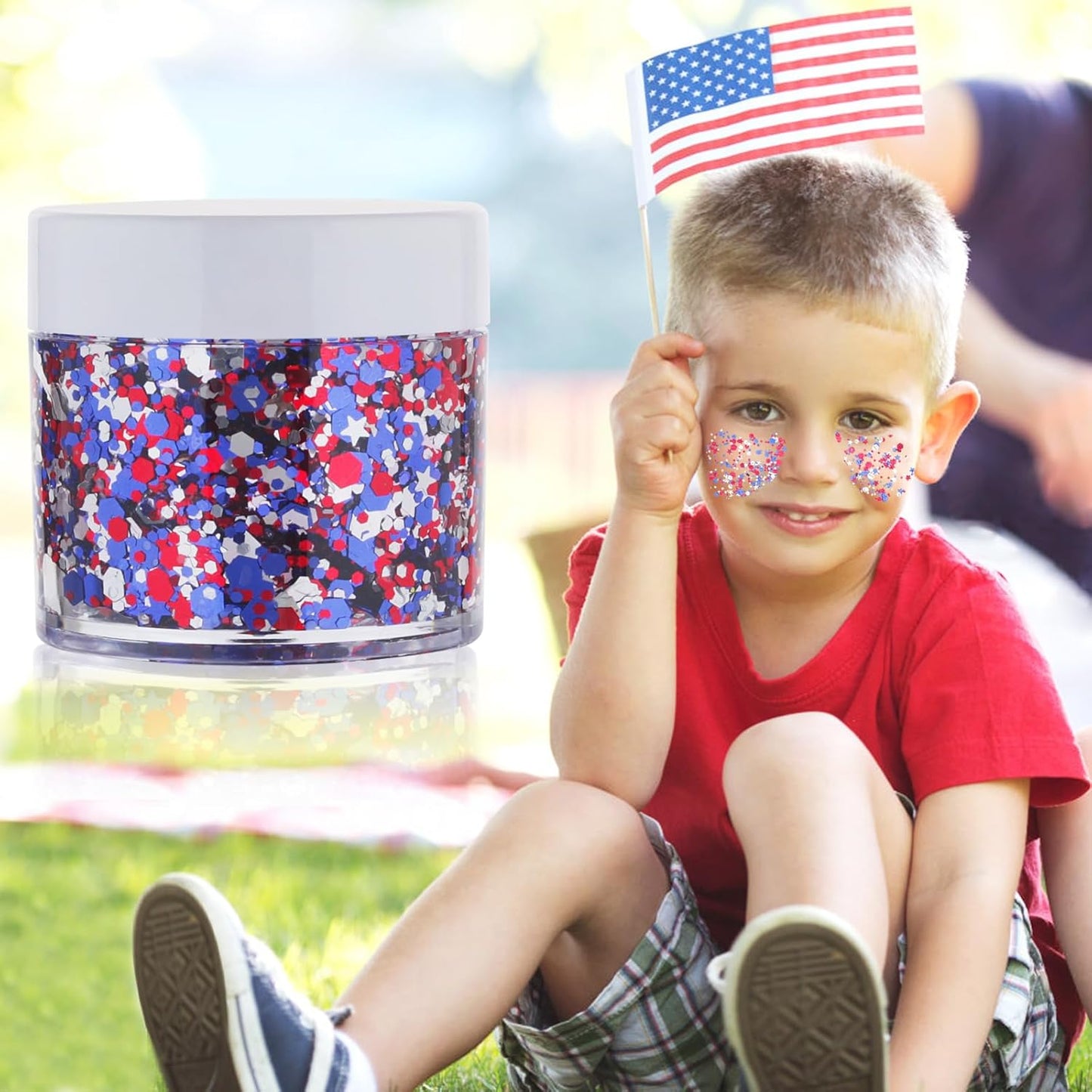 Red White Blue USA Patriotic Face Glitter,4th of July Accessories Hair Glitter for Kids,Blue Body Glitter Face Paint,Fourth of July Outfits for Women,Festival Party Celebrations Makeup