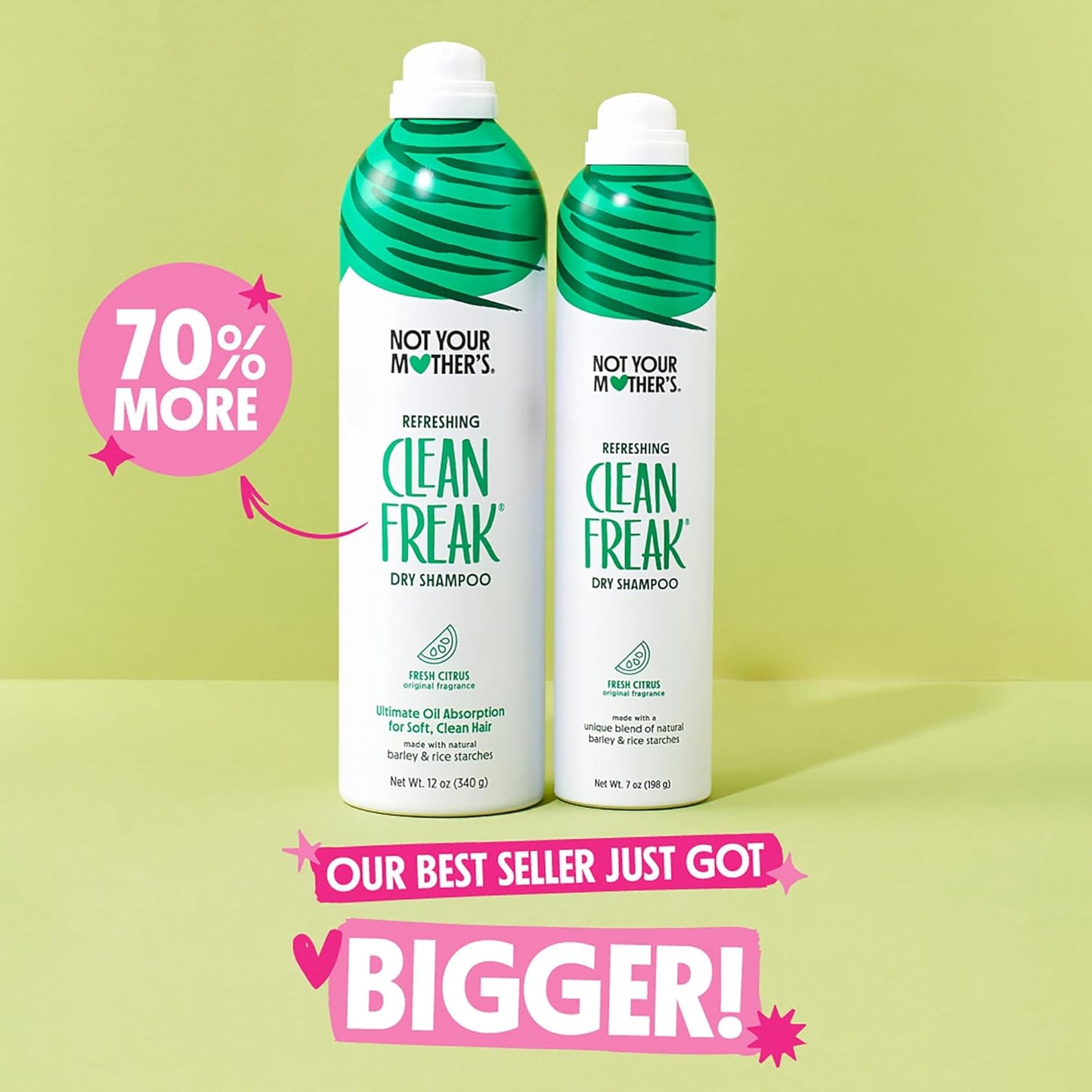 Not Your Mother's Value Pack Clean Freak Refreshing Jumbo Dry Shampoo (2-Pack) - 12 oz Each - 70% More to Instantly Absorb Oil and Refresh Hair Between Washes - Fresh Citrus - For All Hair Types