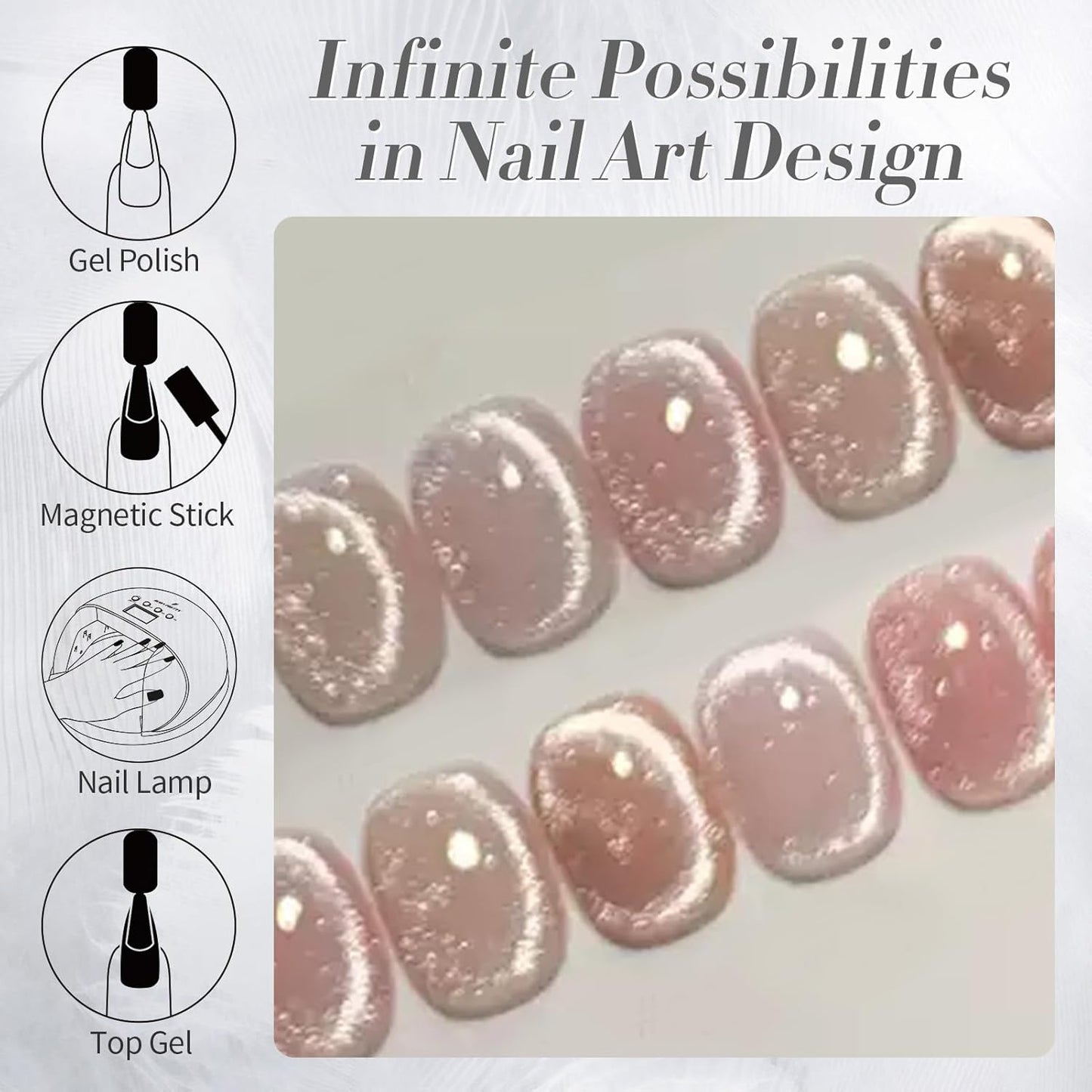 Born Pretty Cat Magnetic Eye Gel Nail Polish, Holographic Glitter Super Shine Gel Nail Polish Soak Off Led Nail Polish Nail Art Gel Manicure Salon DIY Gifts 15ML