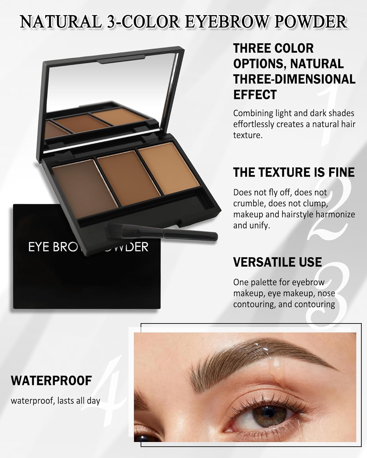 Eyebrow Powder Kit,3 Color Dark Medium Light Brown Eye Brow Powder Palette with Razor Brush, Long Lasting Waterproof Brow Filler Fill & Sculpt Full Eyebrows, Thanksgiving Makeup Gift Set for Women-01