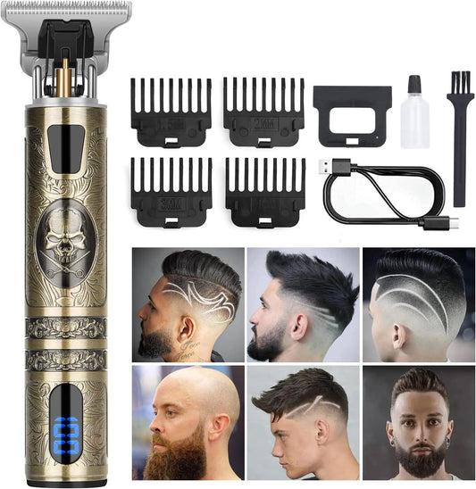 Professional Hair Trimmer for Men, Beard Trimmer Hair Clippers for Men, Cordless Rechargeable Hair Trimmer Metal Body Cutting Grooming Kit,Beard Shaver Barbershop (Bronze with LCD)