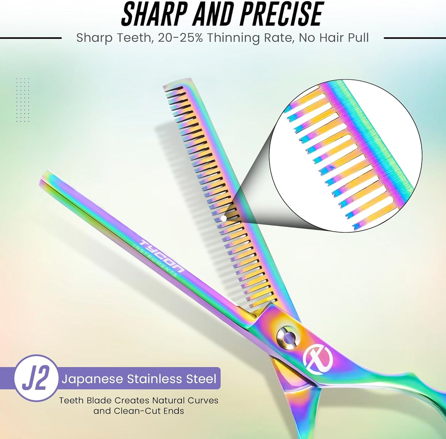 6.5" Thinning Shears for Hair Cutting - 2.7" Sharp Blade - J2 Stainless Steel Hair Thinning Scissors - Sturdy & Ergonomic texturizing shears - Perfect Hair Thinning Shear for Salon & Home