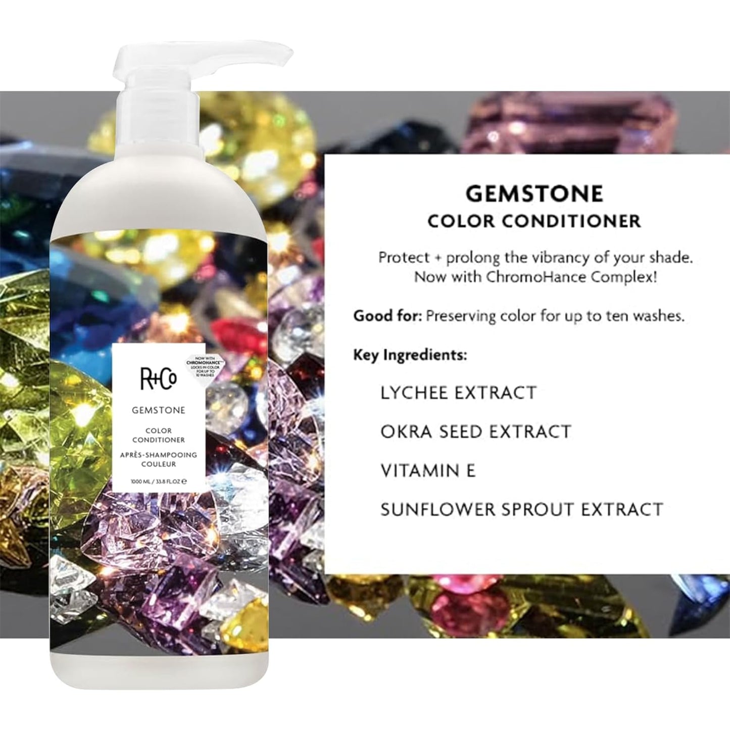 R+Co Gemstone Color Shampoo & Conditioner Set + Deluxe Sample (0.5oz) | Protects Color, Repairs & Nourishes | Vegan + Cruelty-Free | 33.8oz (Pack of 2)