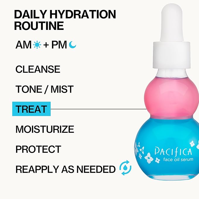 Pacifica Face Oil Serum - Flower Fix Bi-Phase Hydrating Skin Barrier - w/Hyaluronic Acid & Natural Botanical Ingredients - for Dry Sensitive Skin Vegan & Cruelty-Free Dermatologist Approved