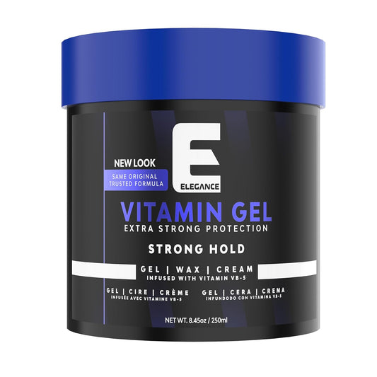Elegance Vitamin Gel, 8.45 Oz, Infused with Vitamin Pro-VB-5, Strong Hold Gel, Maximum Hair Protection and Natural Long Lasting Shine