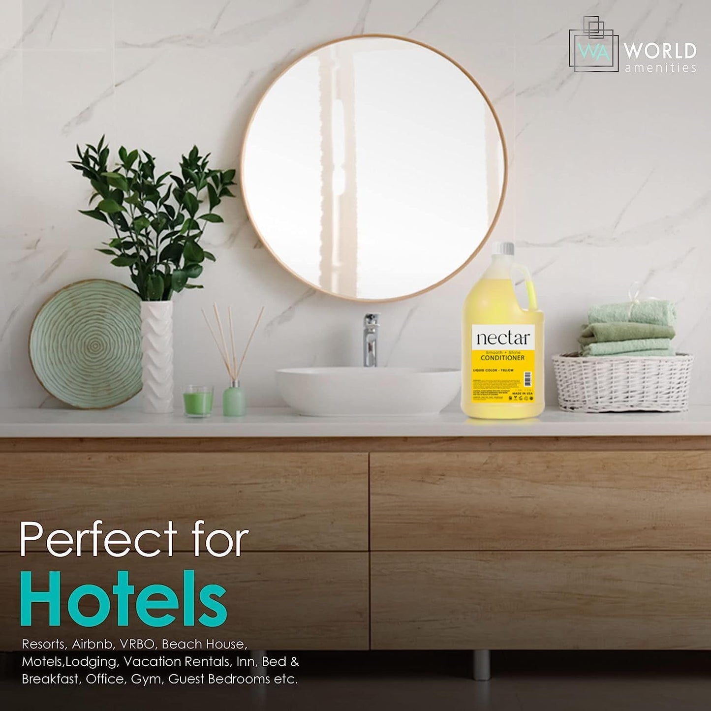 World Amenities - Nectar Conditioner | 1 gallon, 3.8L | Sweet Orange Blossom Scent Refill Bottle With Pump, Hotel Amenities, Airbnb Rentals, Suitable for All Hair Types - 1 Gallon Pack