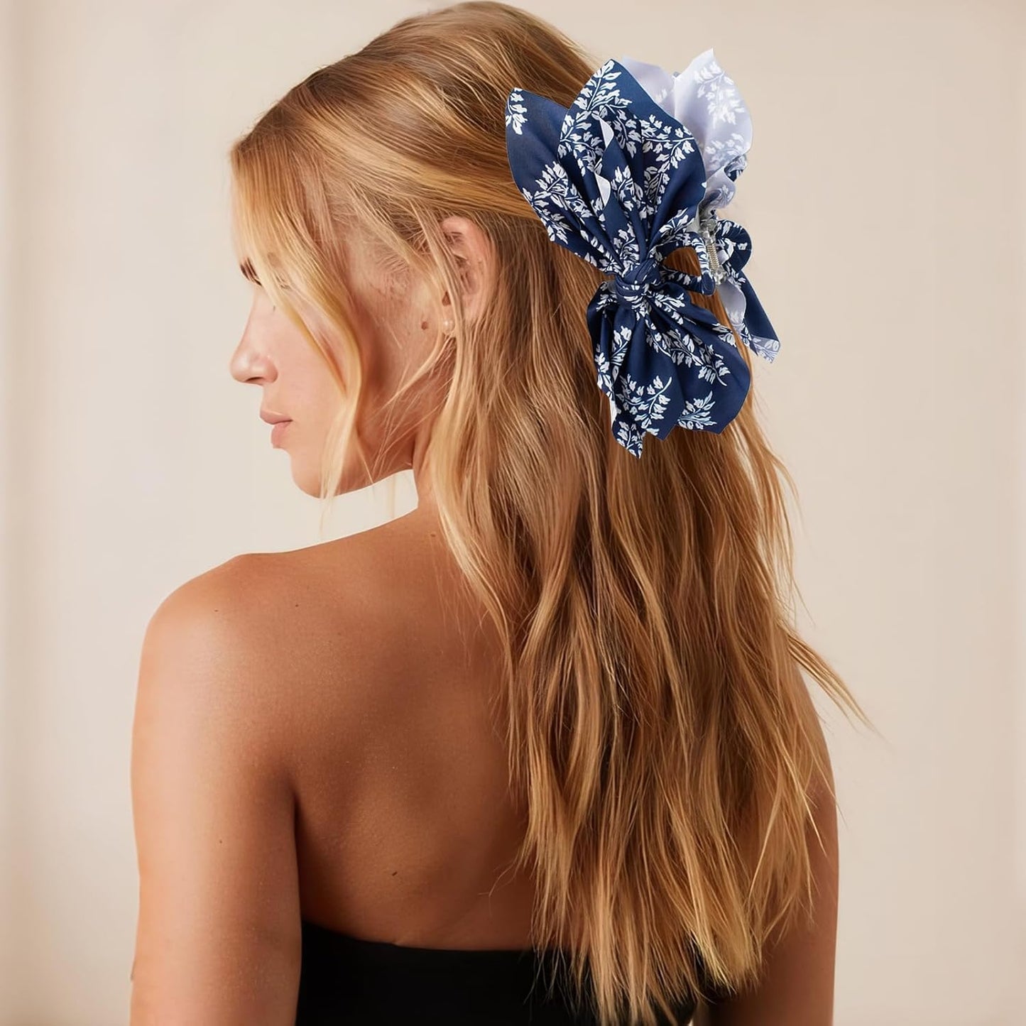 Bow Claw Clips Bow Hair Clips Blue White 1PCS Big Hair Bows for Women Butterfly Styling Large Hair Clips for Thick Hair for Girls Hair Accessories for Teens