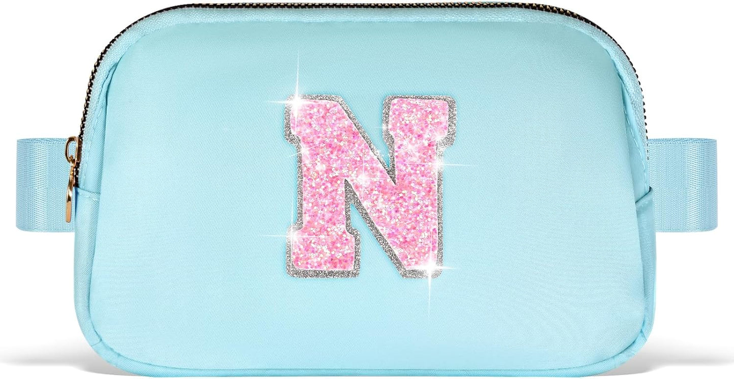 Fanny Pack Belt Bag Crossbody Bags with Initials Letter Patch Trendy Stuff for Teens Cute Stuff Birthday Gifts for Teenager Girls | N,Blue Bag