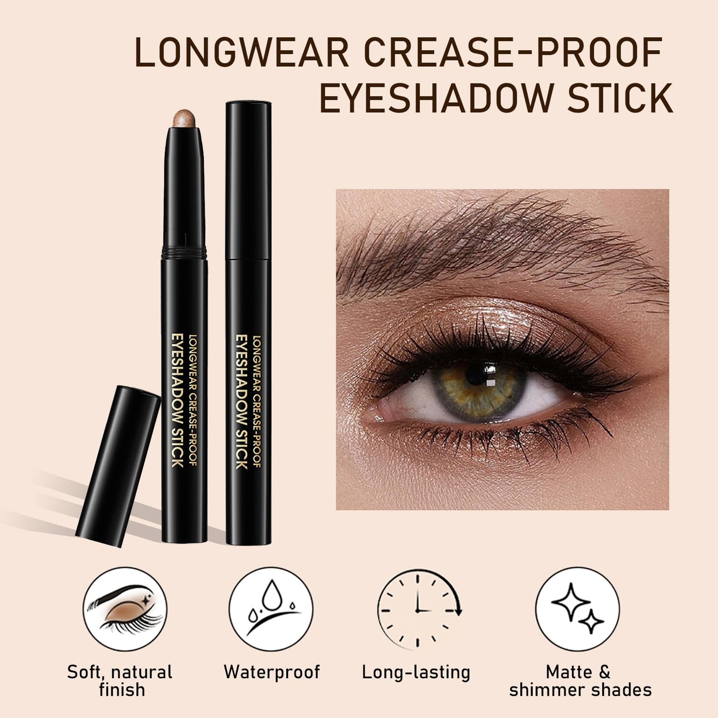 WEEMAY 3 Colors Cream Eyeshadow Sticks, Smooth and Matte Eye Shadow Brightener Sticks, Waterproof, Long-lasting and High Pigment Eye Highlighter Stick Makeup