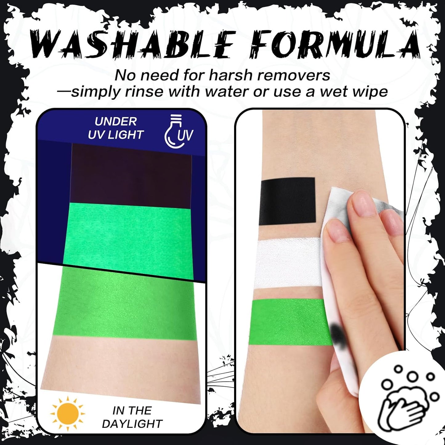 BOBISUKA Neon Green Face Body Paint Stick Water-Based Washable Glow In The UV Light Face Paint Makeup Stick for Halloween Witch Skull Robot Cyber Alien Cosplay SFX,Sports Eye Black & Costume Party