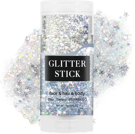 MEICOLY Mermaid Body Glitter Stick,Waterproof Halloween Face Glitter Gel,Chunky Glitter for Face/Body/Hair/Eyes,Glitter Face Paint,Sparkling Glitter Makeup,Body Glitter for Women and Kids