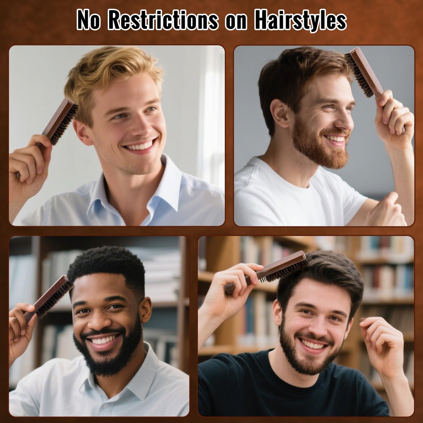 Mens Wild Boar Bristle Hair Brush for Men - Slick Back Hair Brush - Stiff Bristles for Thick Hair, Natural Black Walnut Wooden Handle Hairbrush, Beard Mustache Brush Comb by GAINWELL