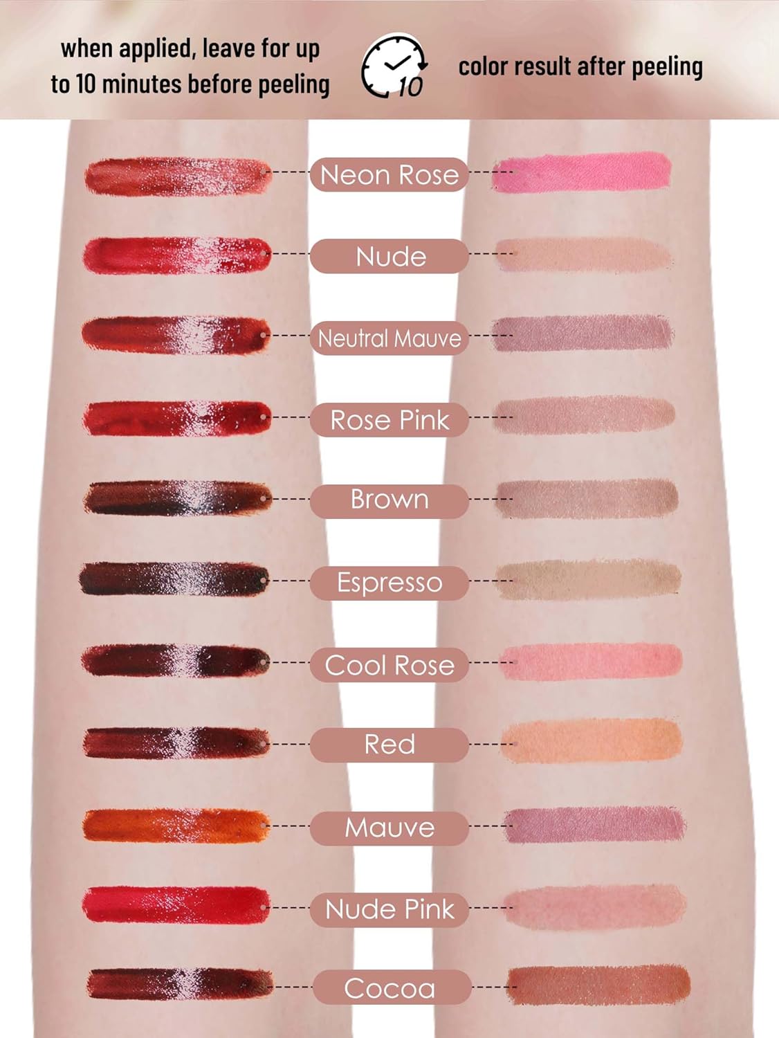 Lip Stain Peel Off Lip Liner Stain with Tweezer, Long Lasting Matte Lip Tint Tattoo, Highly Pigmented Color Lip Makeup, Waterproof Lipstick, Transfer-proof Lipstain for Women, Cocoa