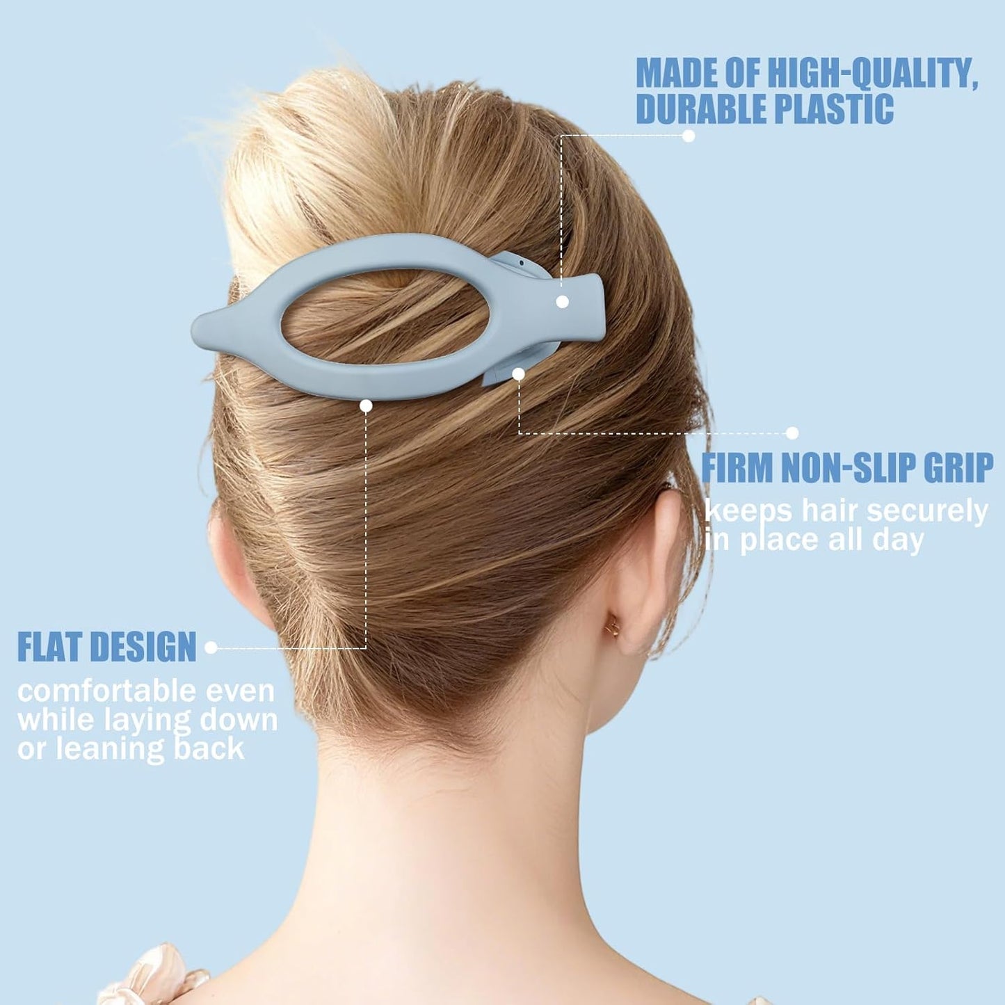 Flat Hair Clips for Women - 6 PCS French Flat Claw Clips Medium Hair Clips for Girls Large Hair Claw Clips for Thick or Thin Hair Strong Hold No Slip Hair Accessories for women (Blue)