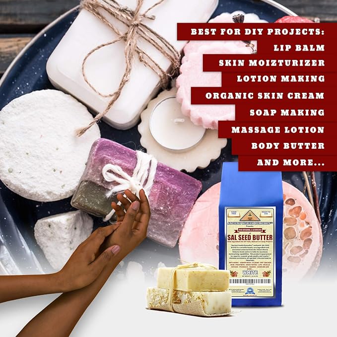 Ancient Health Remedies Cosmetic Grade, PURE SAL SEED BUTTER 1 LB (16 oz) BLOCK, Bulk, Odor Free Alternative to Raw Butters. Ideal Healing Base for DIY Balms, Creams, Hair and Hand Creams (INDIA).