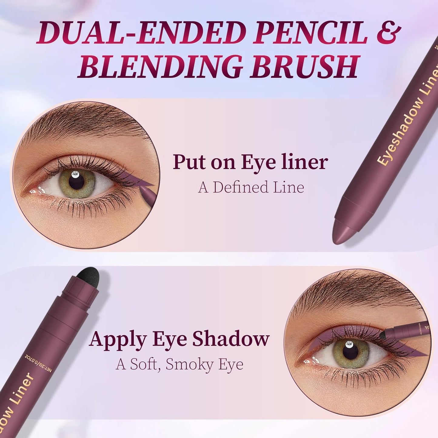 Shadow Liner, 2-in-1 Eyeliner & Eyeshadow, Waterproof Eye Shadow Crayon, Smooth, Easy to Color，Duo Eyeshadow Stick for Effortless Smoky or Natural Eye Makeup(Purple + champagne gold