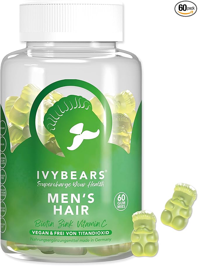 Men’s Hair Vitamins Gummies – Biotin, Folic Acid, Zinc – Daily Multivitamin for Hair, Skin & Nails – Vegan, Salon-Quality Hair Care