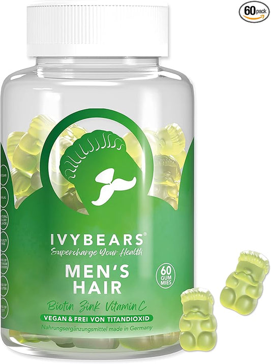 Men’s Hair Vitamins Gummies – Biotin, Folic Acid, Zinc – Daily Multivitamin for Hair, Skin & Nails – Vegan, Salon-Quality Hair Care