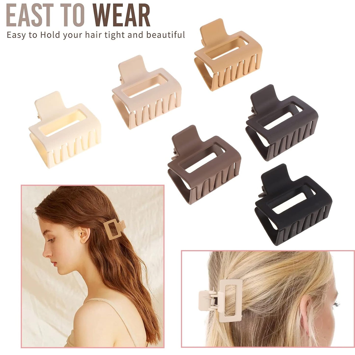 12 Pack Square Claw Clips, Big and Small Neutral Rectangle Hair Claw Clips, Non-slip Matte Large Hair Clips for Women,Strong Hold jaw clip for Thick Thin Hair (Neutral)
