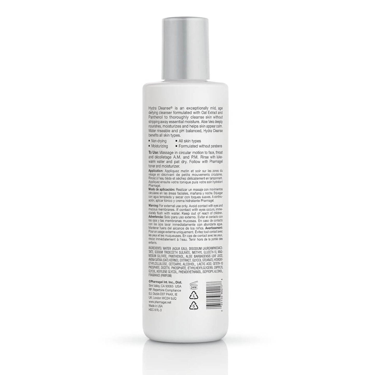 Pharmagel Hydra Cleanse Water Rinseable Facial Cleanser for All Skin Types | Natural Face Wash | Hydrating, Age Defying, and Revitalizing Face Cleanser | 8.5 fl. oz.