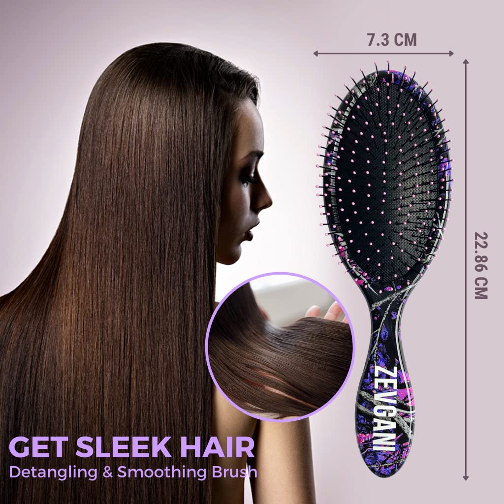 ZEVGANI Detangling Brush Ultra-Soft Bristles for Women & Kids Hair Detangler Smoothing Brush for Thick Curly Thin Long Short Wet or Dry Hair, MuddyGirl (Pink-Purple-Black)