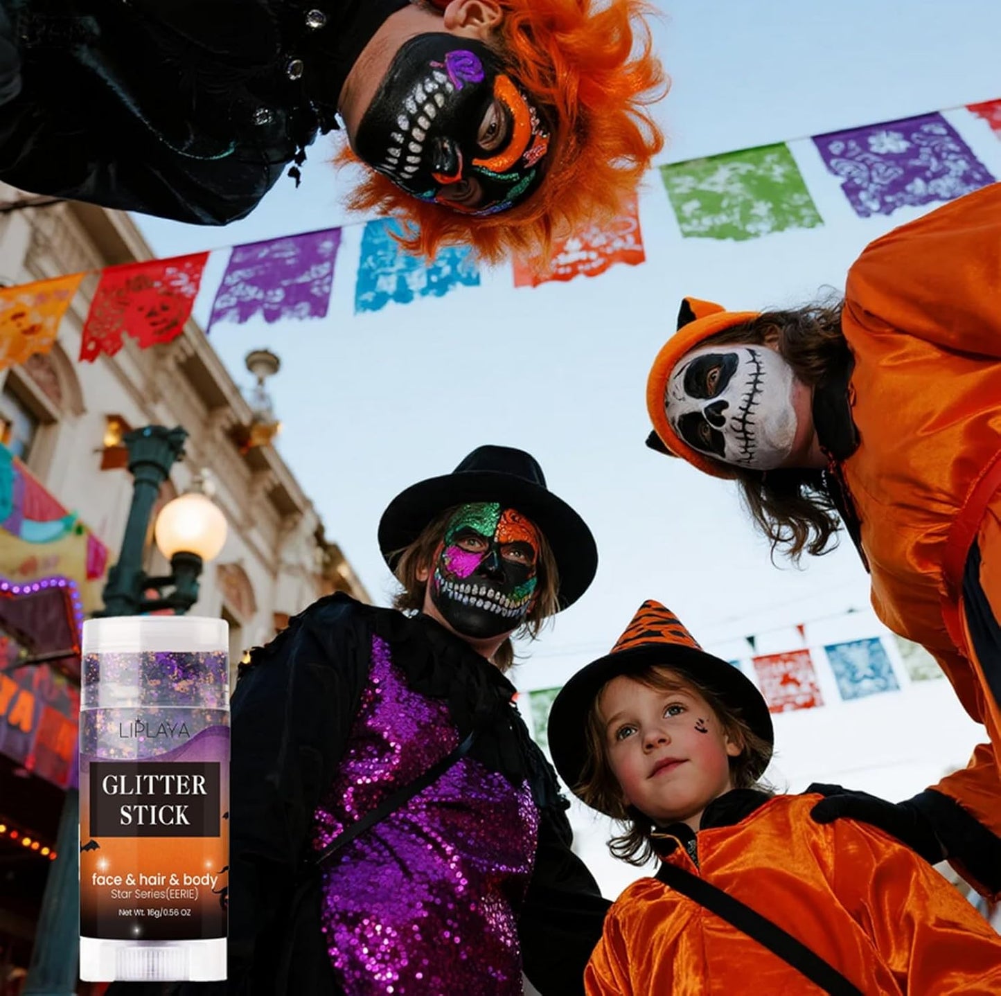 Halloween Face and Body Glitter Stick,Holographic Sparkling Neon Outfit Singer Concert Music Rave Festival Party Accessories Glitter Gel. (Black Orange Purple)