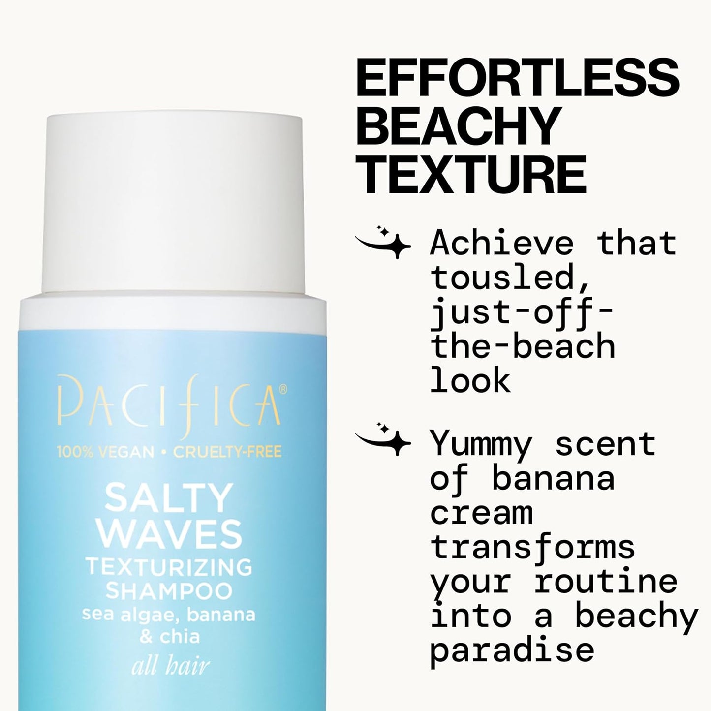 Pacifica Salty Waves Texturizing Shampoo - Beachy Textured, Messy Look, Hair Styles - Moisturizing Hair Care w/ Vitamin B & E - Banana Scent Clean Beauty Vegan & Cruelty-Free Dermatologist Tested