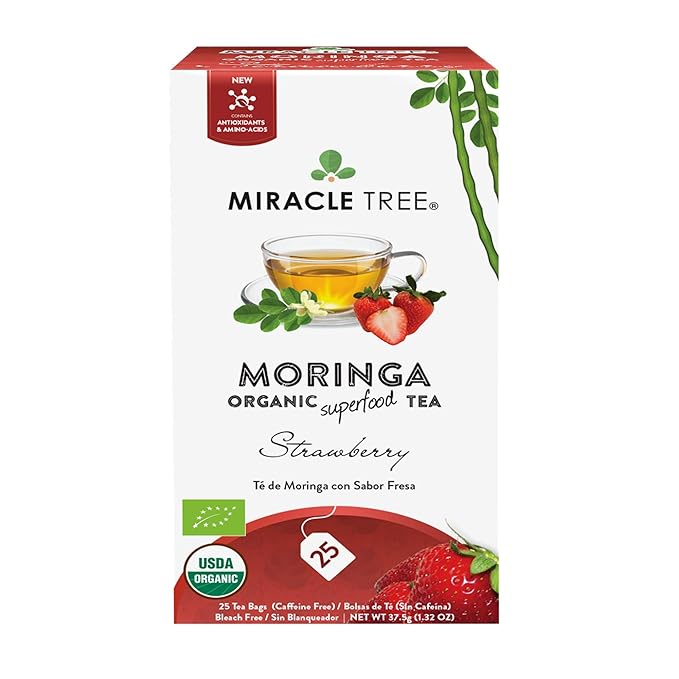 Miracle Tree - 12 Count of Organic Moringa Superfood Tea, 25 Individually Sealed Tea Bags, Strawberry (Keto, Detox, Energy/Immunity Booster, Vegan, Gluten-Free, Organic, Non-GMO, Caffeine-Free)