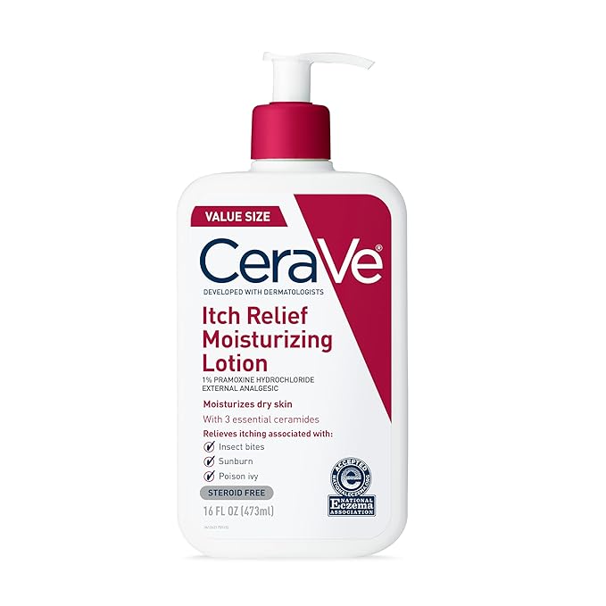 CeraVe Anti Itch Moisturizing Lotion with Pramoxine Hydrochloride, Relieves Itch with Minor Skin Irritations, Sunburn Relief, Bug Bites, 16 Ounces