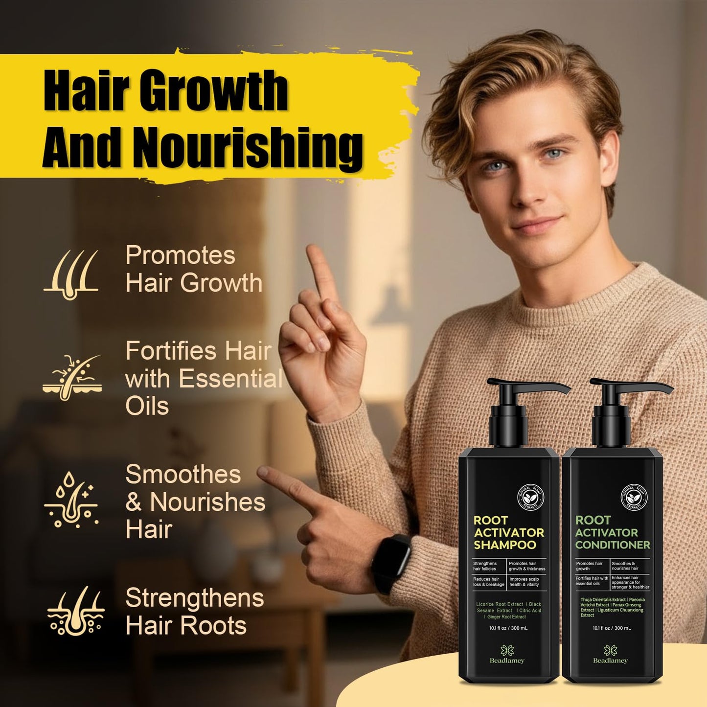 Root Activator Shampoo and Conditioner for Men: Hair Growth Set for Hair Loss and Thinning Hair