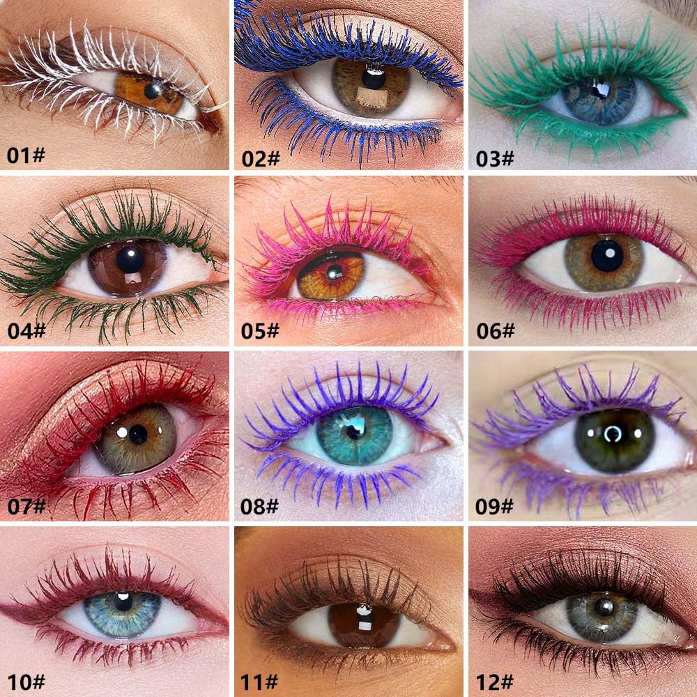 Colored Mascara for Eyelashes, Voluminous Colorful Mascara, Pink Purple Blue Green Red White Black Brown Lash Pack - Lengthening, Defining, Curling, Multiplying Formula (11#-Brown)