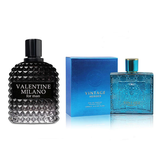 2PCS Valentine Milano/Vintage Hero Eau De Toilette for Men-Fresh,Romantic Scent Perfume for Men 3.4 Fl Oz Each Mens Cologne For All Skin Daily Used